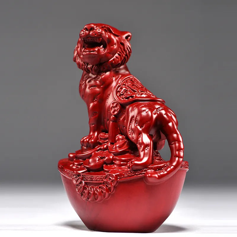 Mahogany carving tiger ornaments, for home decoration in the living room. It's the tiger among the twelve Chinese zodiac animals, which can safeguard the house, attract wealth and serve as tabletop decorations for gifts. They are solid wood handicrafts.