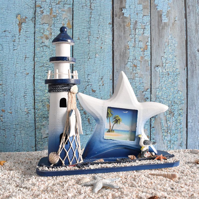 Mediterranean-style Wooden Lighthouse Photo Frame Tabletop Decoration, Creative Nordic Retro Ornament