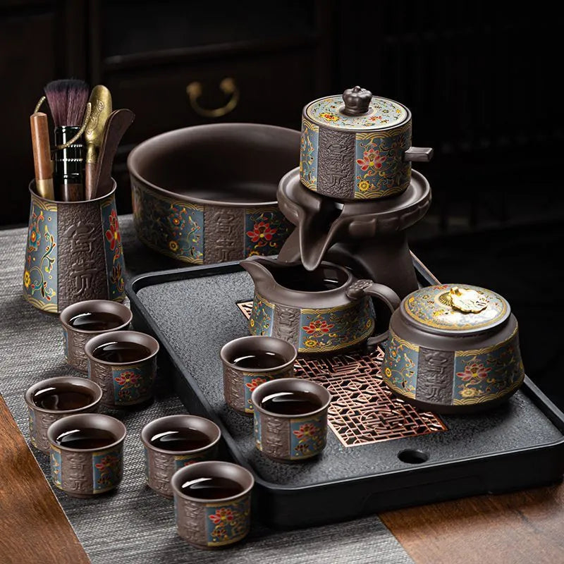 Zisha automatic tea set, household kung fu light luxury high-end 2025 new lazy stone mill tea making artifact for gift.