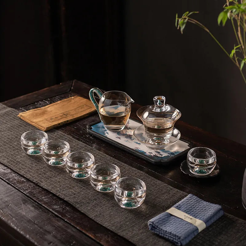Chinese style complete set of high-temperature resistant glass tea sets, light luxury household elegant Gongfu tea sets, tea ceremony cups and tea bowls gift box set