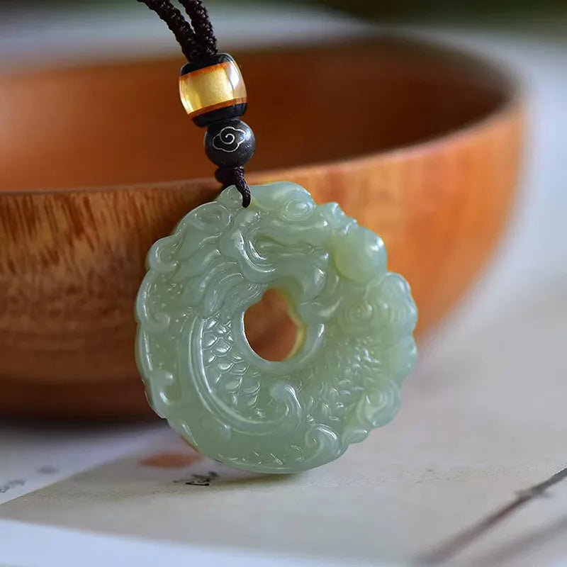 New Style Hetian Jade Exquisite 'Happiness and Fortune' Dragon Fish Peace Pendant - Perfect Birthday Gift for Family and Loved Ones