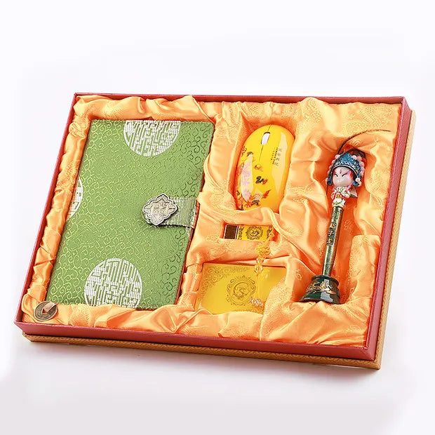 Dianzhuo Yunjin Brocade 5-Piece Set - Notebook, Mouse & USB Drive, Chinese-Style Gift for Corporate Annual Meetings & Overseas