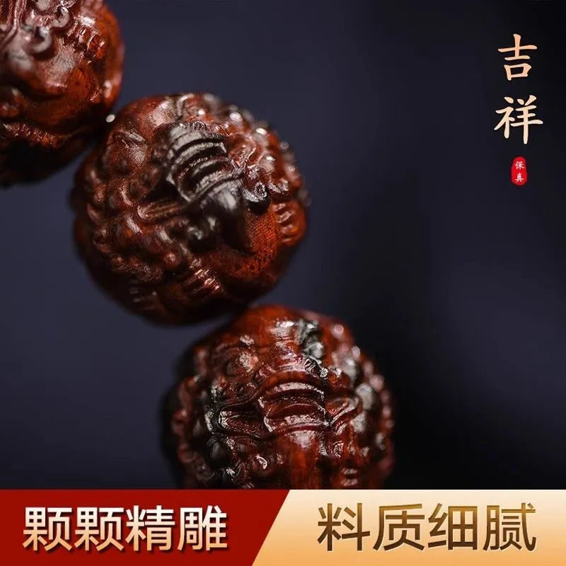 Authentic Collection of Small Leaf Red Sandalwood Pixiu Bracelets and Hand Chains, with Fortune-Telling Carvings, Suitable for Men and Women, as Cultural Playthings, Buddhist Beads, Symbols of Good Luck, Ideal for Gift-Giving and Hand-Playing.