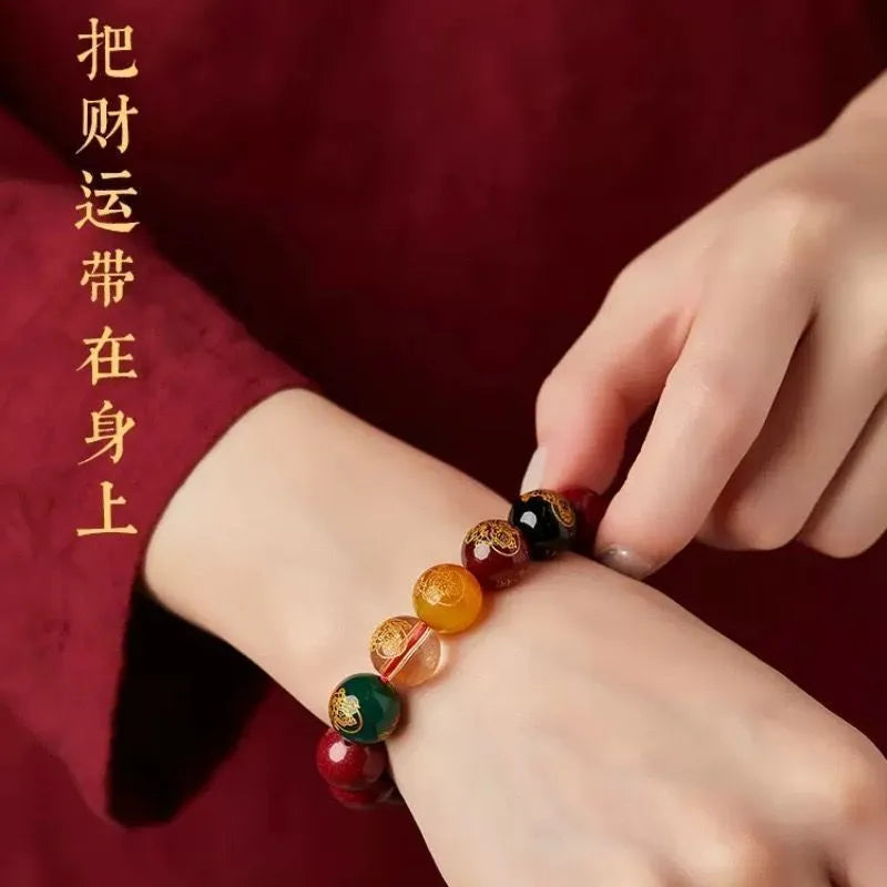 Five-way God of Wealth Cinnabar Bracelet with Prayed-for Luck, Natural and Authentic Pixiu, Recommended for Men and Women's Accessory Bracelet in the Year of One's Zodiac Animal