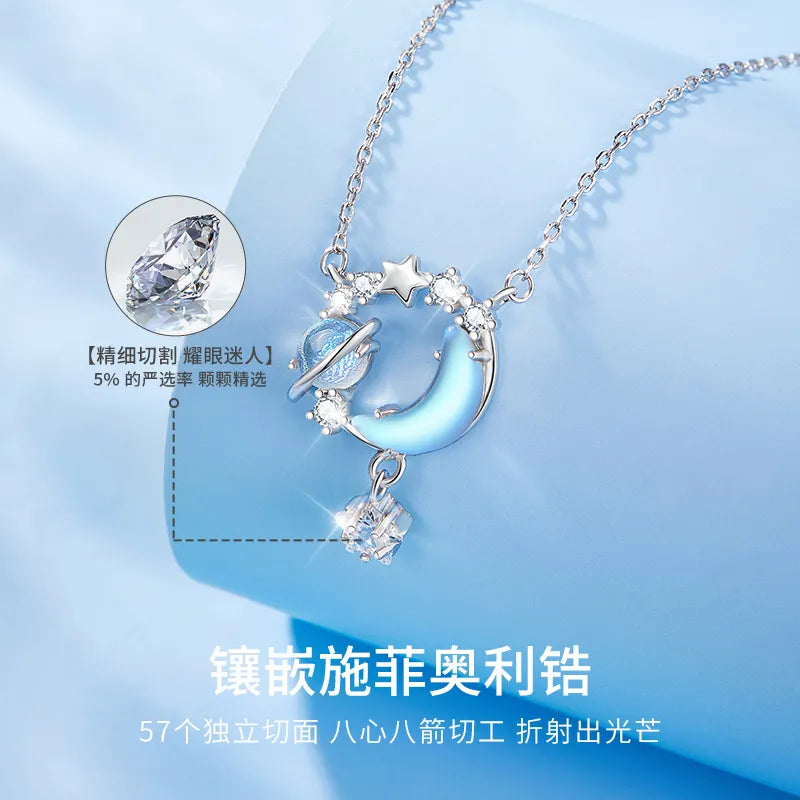 AIF 999 Silver Necklace for Women, Dreaming of the Galaxy Design, High-End and Luxury, New Year's Gift。
