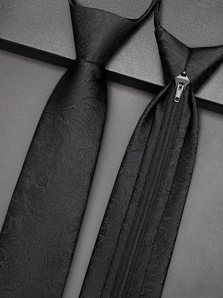 Premium Black Tie with Lucky Koi Fish - Zippered No-Tie Design, Ideal for Grooms, Men's Formal/Business Attire, Engagement Wedding Gift