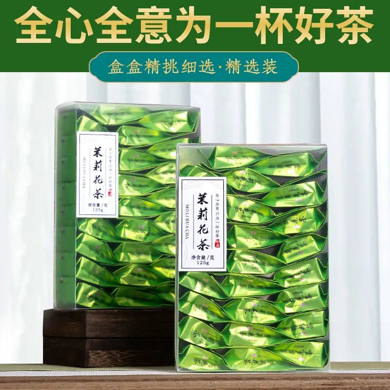 Jasmine Tea, New and Authentic, Strong-flavor Type, Green Tea, Tea Bags, Individually Wrapped, High-grade Tea Gift Box, 125g