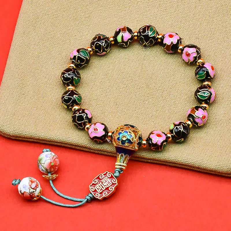 Cloisonné Enamel Wire-Wrapped Bracelet - Blossom Series, Multiple Colors Available