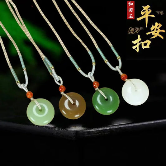 Authentic Natural Hetian Jade Peace Buckle Pendant Unisex Jade Pendant Necklace – Ideal Couple Jewelry & Lucky Amulet
