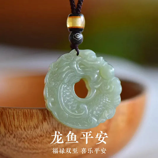 New Style Hetian Jade Exquisite 'Happiness and Fortune' Dragon Fish Peace Pendant - Perfect Birthday Gift for Family and Loved Ones