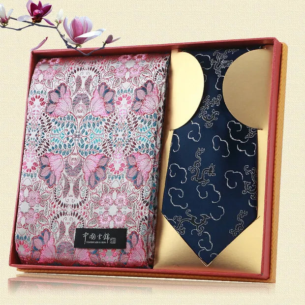 Nanjing Specialty Yunjin Brocade Scarf & Tie Gift Box - Embroidered Intangible Heritage Handicraft, Ideal for Overseas Gifts, Annual Meetings & Gifting Friends