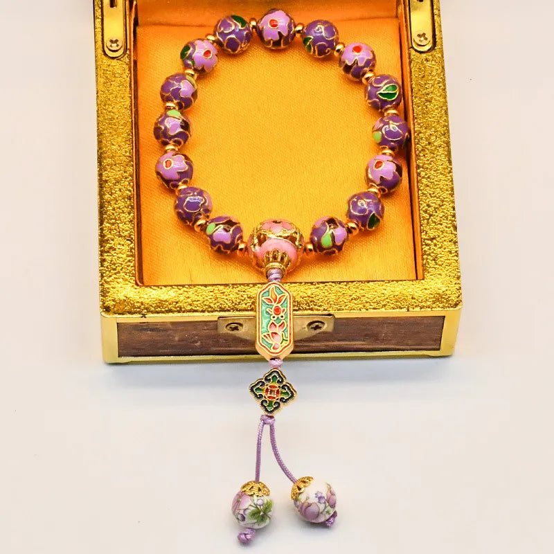 Cloisonné Enamel Wire-Wrapped Bracelet - Blossom Series, Multiple Colors Available