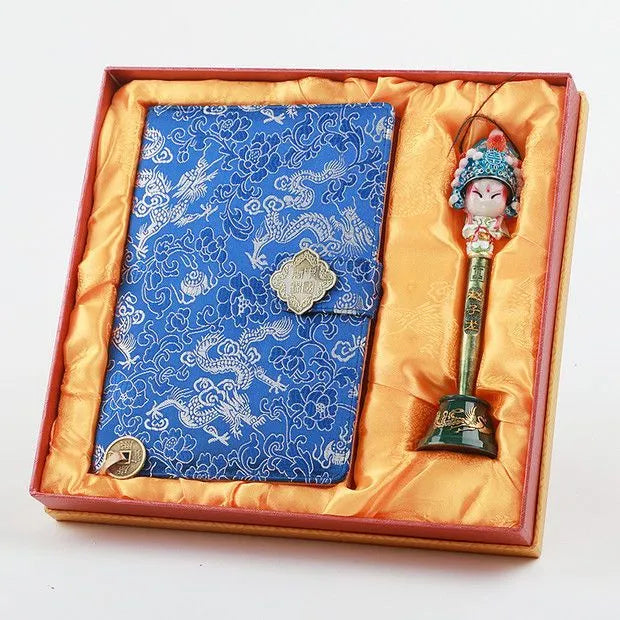 Nanjing Gift - Yunjin Brocade Notebook & Peking Opera Facial Mask Pen Gift Set, Chinese-Style Specialty Gift for Overseas