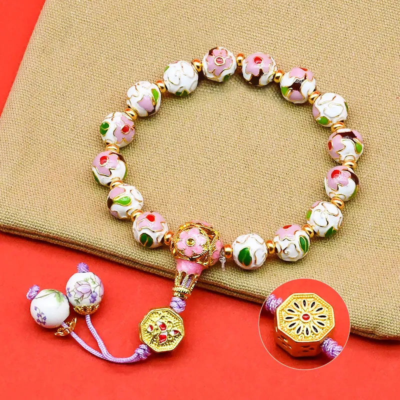 Cloisonné Enamel Wire-Wrapped Bracelet - Blossom Series, Multiple Colors Available