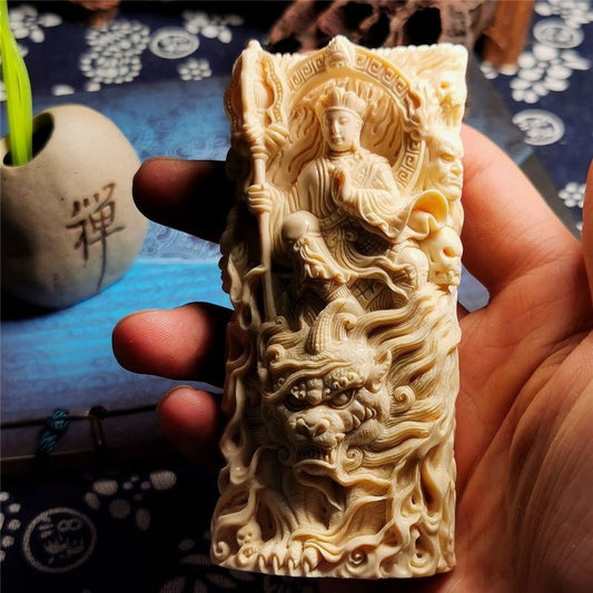 Mammoth Ivory Pendant/Plaque/Ornament of Ksitigarbha Bodhisattva (Made of Ice Material/Jelly Material) - Unisex Style for Gifting, Carving & Collection