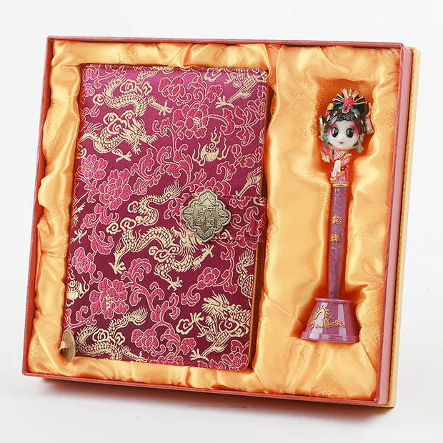 Nanjing Gift - Yunjin Brocade Notebook & Peking Opera Facial Mask Pen Gift Set, Chinese-Style Specialty Gift for Overseas