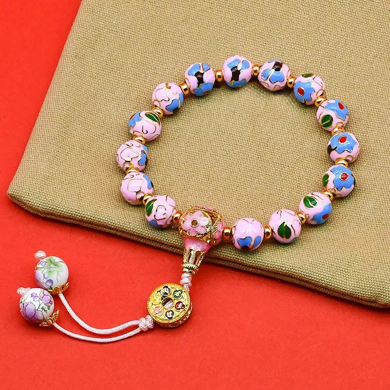 Cloisonné Enamel Wire-Wrapped Bracelet - Blossom Series, Multiple Colors Available
