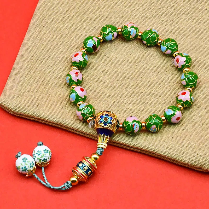 Cloisonné Enamel Wire-Wrapped Bracelet - Blossom Series, Multiple Colors Available