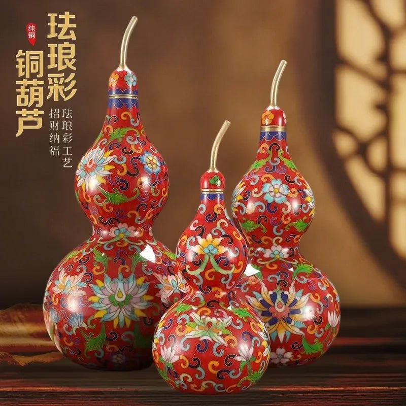 Chinese-style Cloisonné Copper Gourd Wire-Wrapped Decoration - Home Office Living Room Ornament, Ideal Gift for Meetings & Weddings