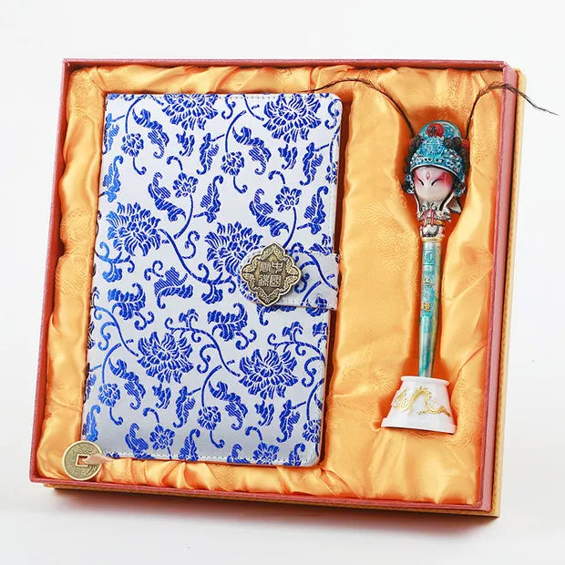 Nanjing Gift - Yunjin Brocade Notebook & Peking Opera Facial Mask Pen Gift Set, Chinese-Style Specialty Gift for Overseas