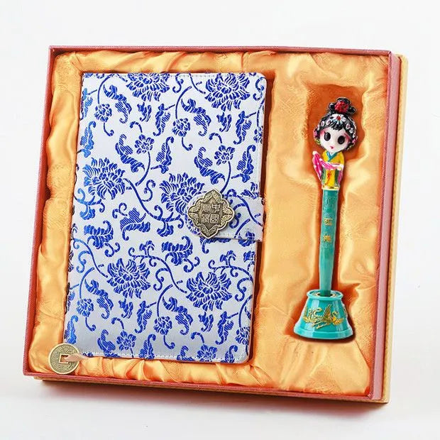 Nanjing Gift - Yunjin Brocade Notebook & Peking Opera Facial Mask Pen Gift Set, Chinese-Style Specialty Gift for Overseas