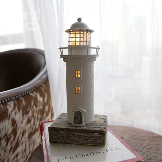 Creative Retro American-Style Pure White Light-Up Lighthouse Decoration, Home Ornament, Nautical-Themed Decor, Vintage Finish, Ideal Gift