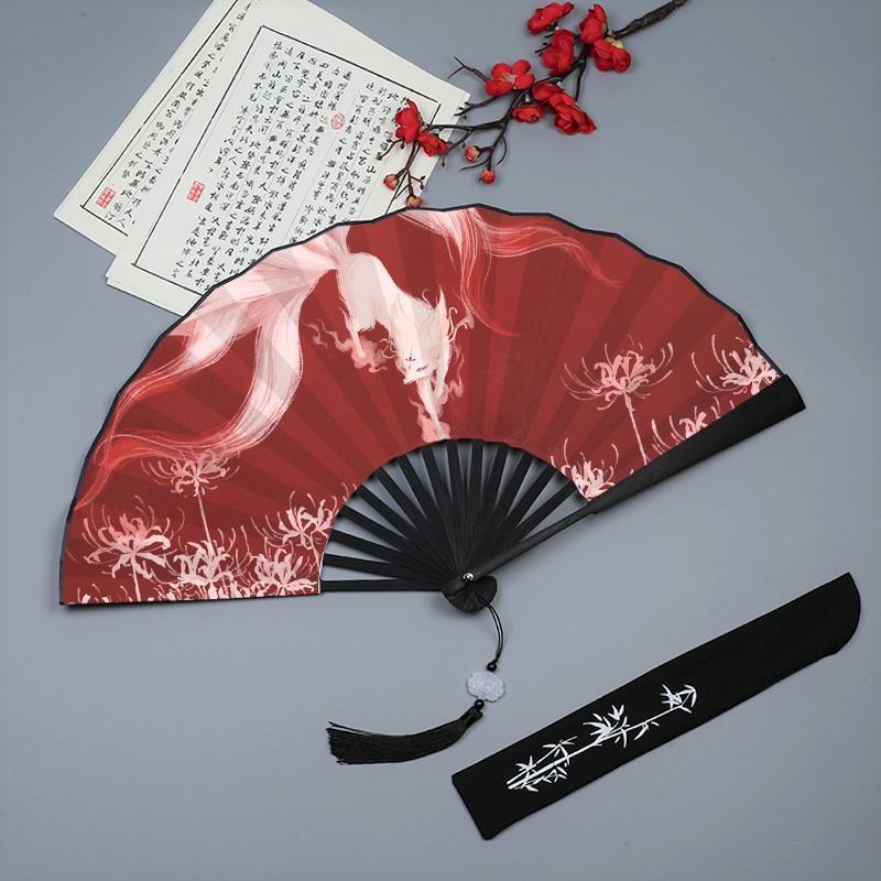 Chinese-style folding fan for men - silk fabric, ink wash painting, Hanfu costume, bamboo portable summer fan